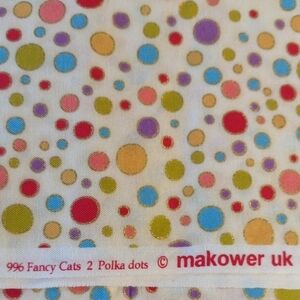 Flawed 996 Fancy Cats 2 Polka Dot Makower UK Cotton Fabric 42" x 1 Yard